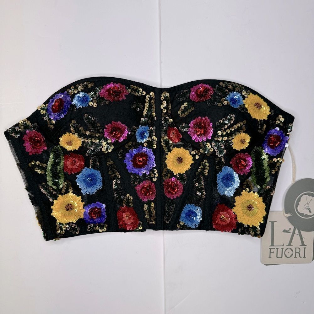 NEW La Fuori Aleah Embroidered Floral Sequin Corset Size Small - Picture 6 of 12